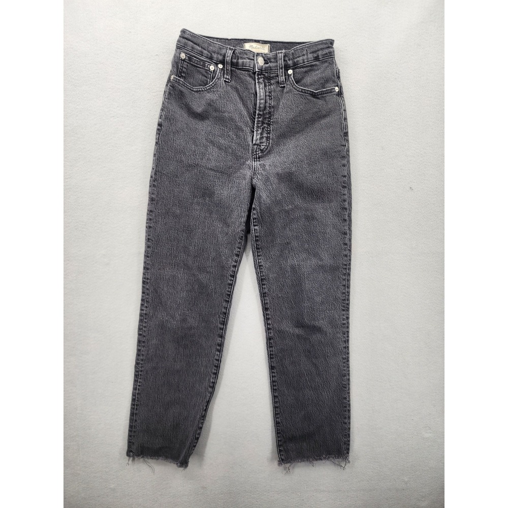 Madewell The Perfect Vintage Straight Jean High Rise Faded Black Raw Hem Size 28